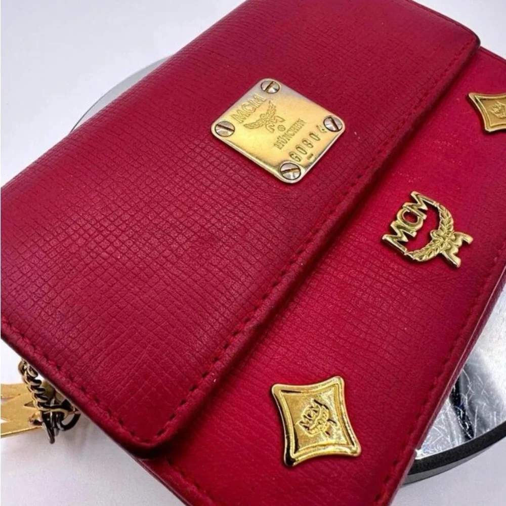 MCM Tri Fold Snap Wallet Berry - Picture 3 of 7